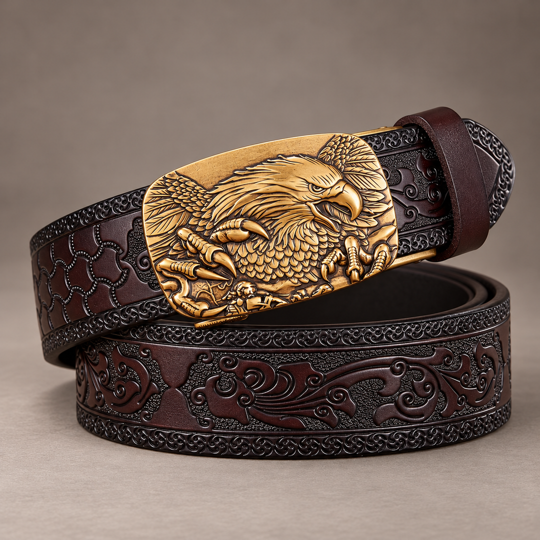 rolled hero brown gold eagle buckle belt