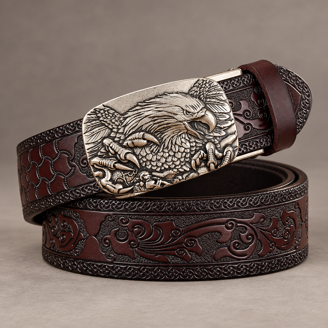 rolled hero brown silver eagle buckle belt