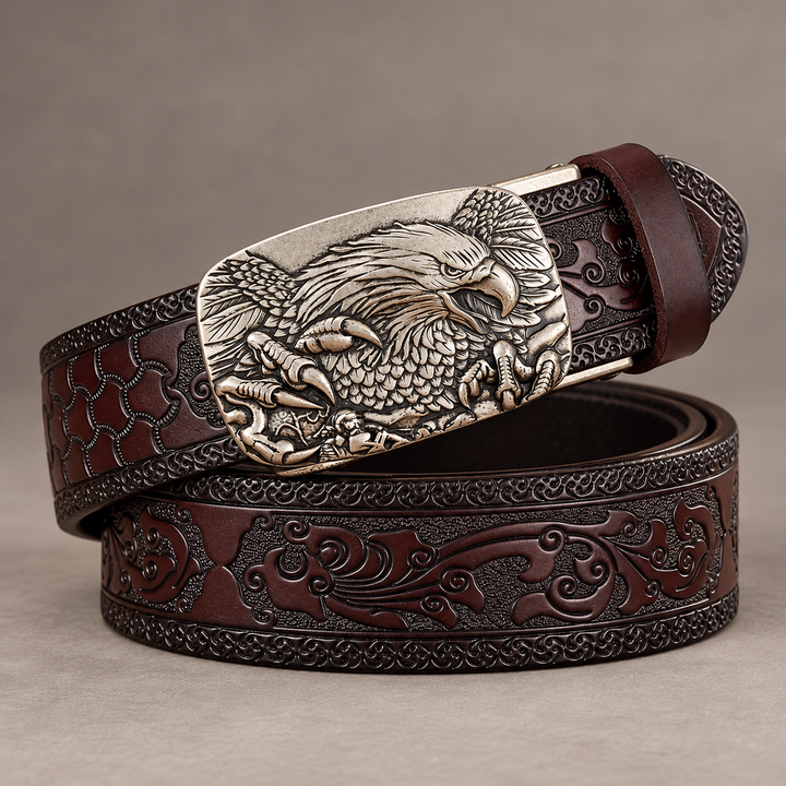rolled hero brown silver eagle buckle belt