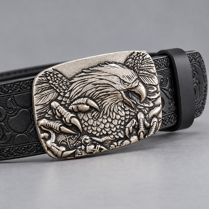 buckle relief black silver eagle buckle belt