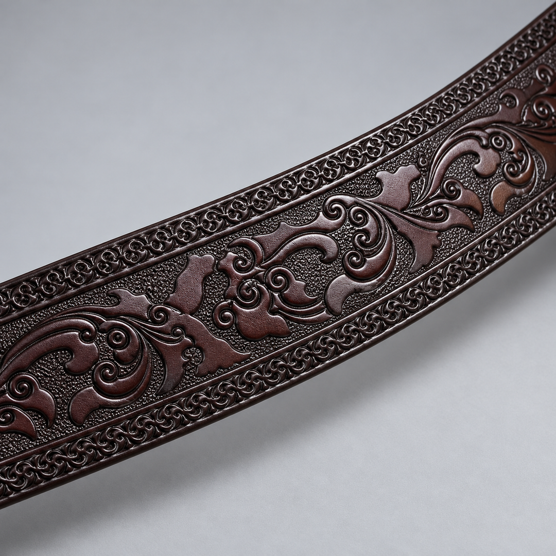 strap macro dark brown eagle buckle belt