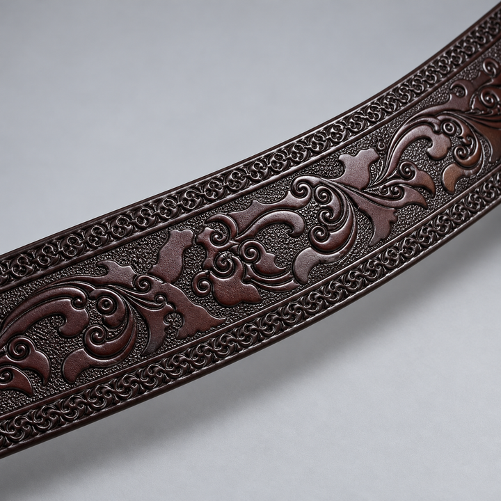 strap macro dark brown eagle buckle belt