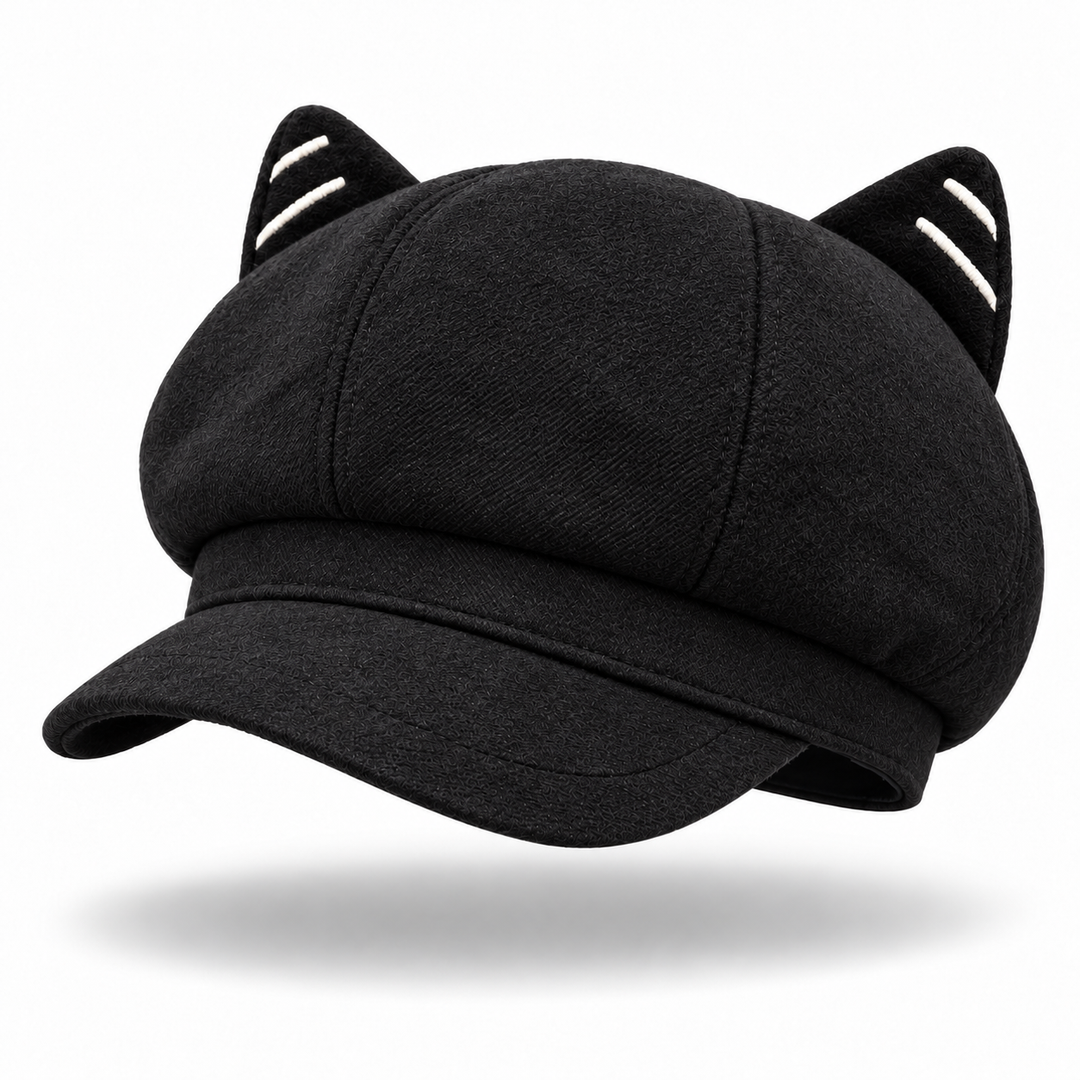 Black cat-ear cap floating hero