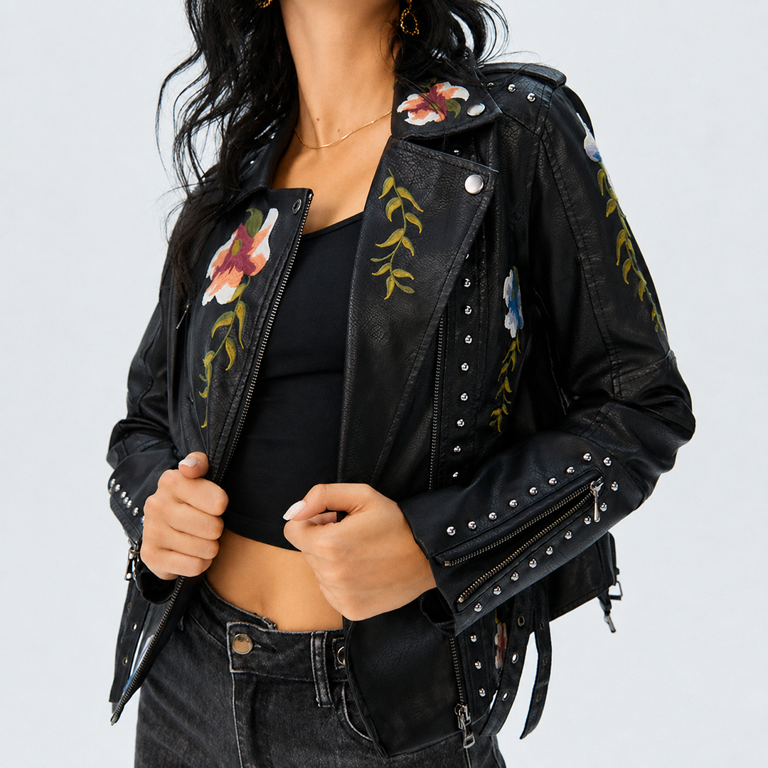 Embroidered Leather Jacket