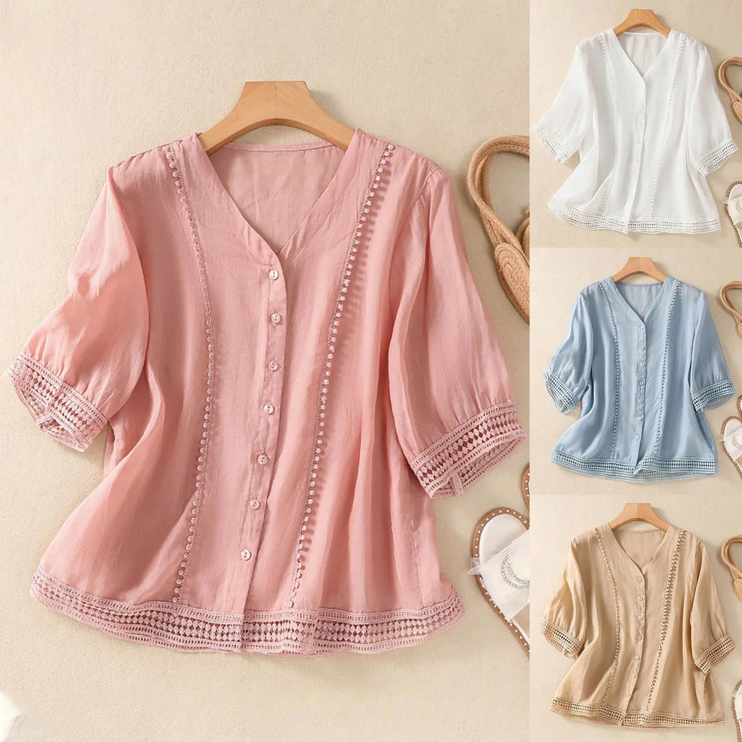 V-Neck Linen Blouse