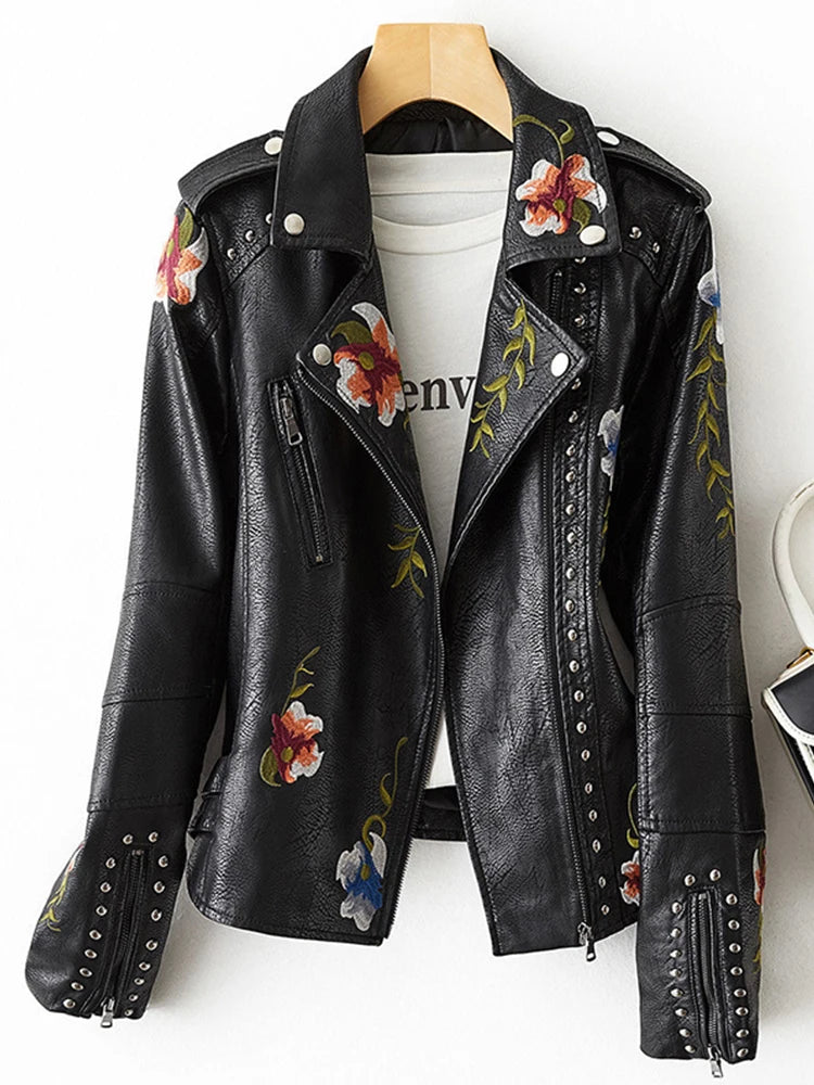 Embroidered Leather Jacket