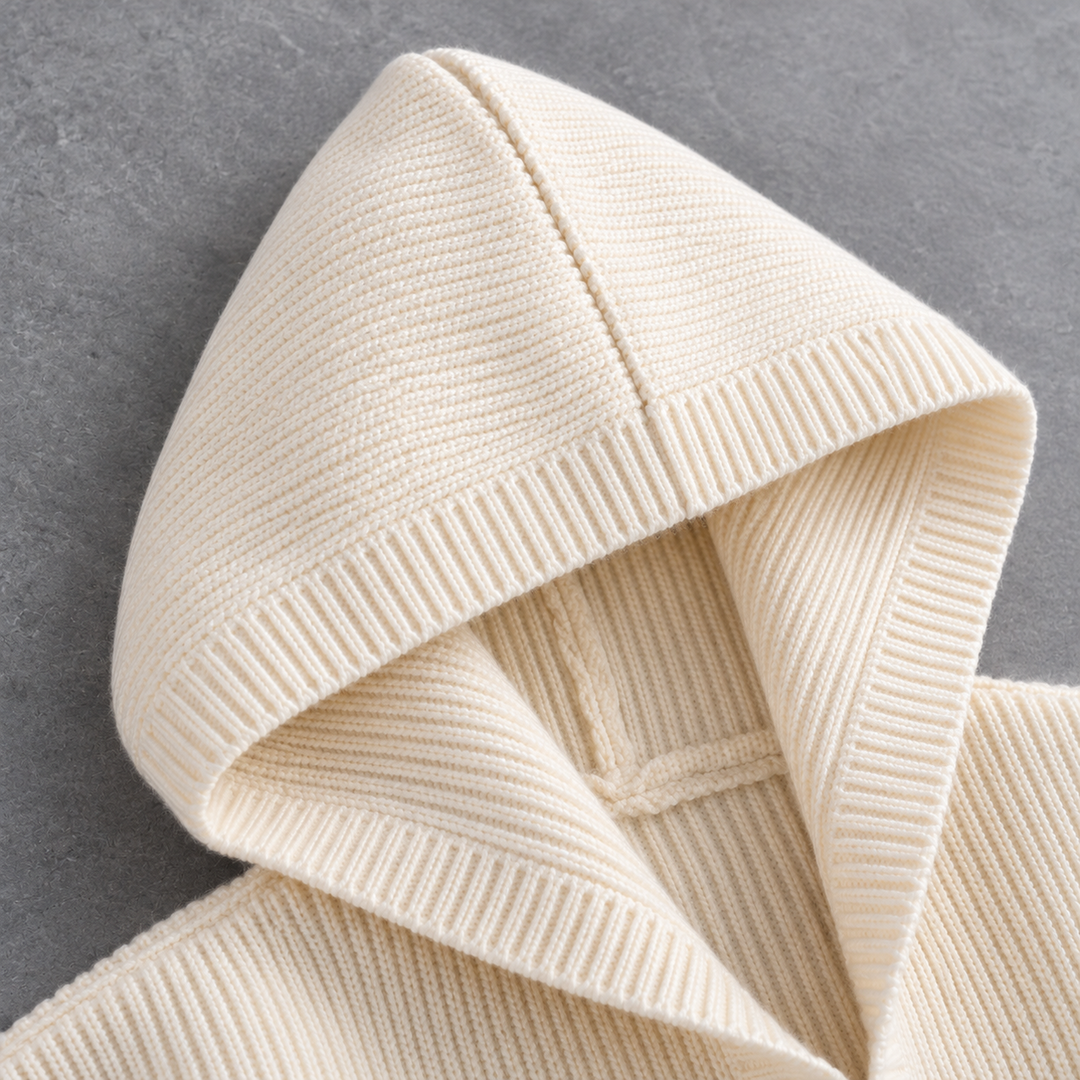 Hooded rib-knit cardigan, ivory hood