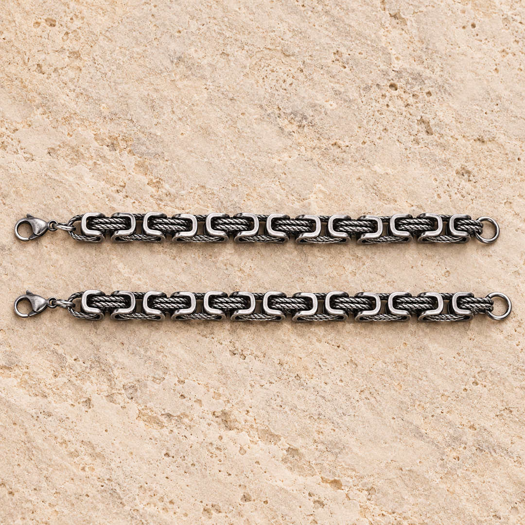 Gunmetal pair flat chain bracelet
