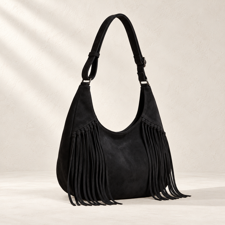 Fringe bag, black front view
