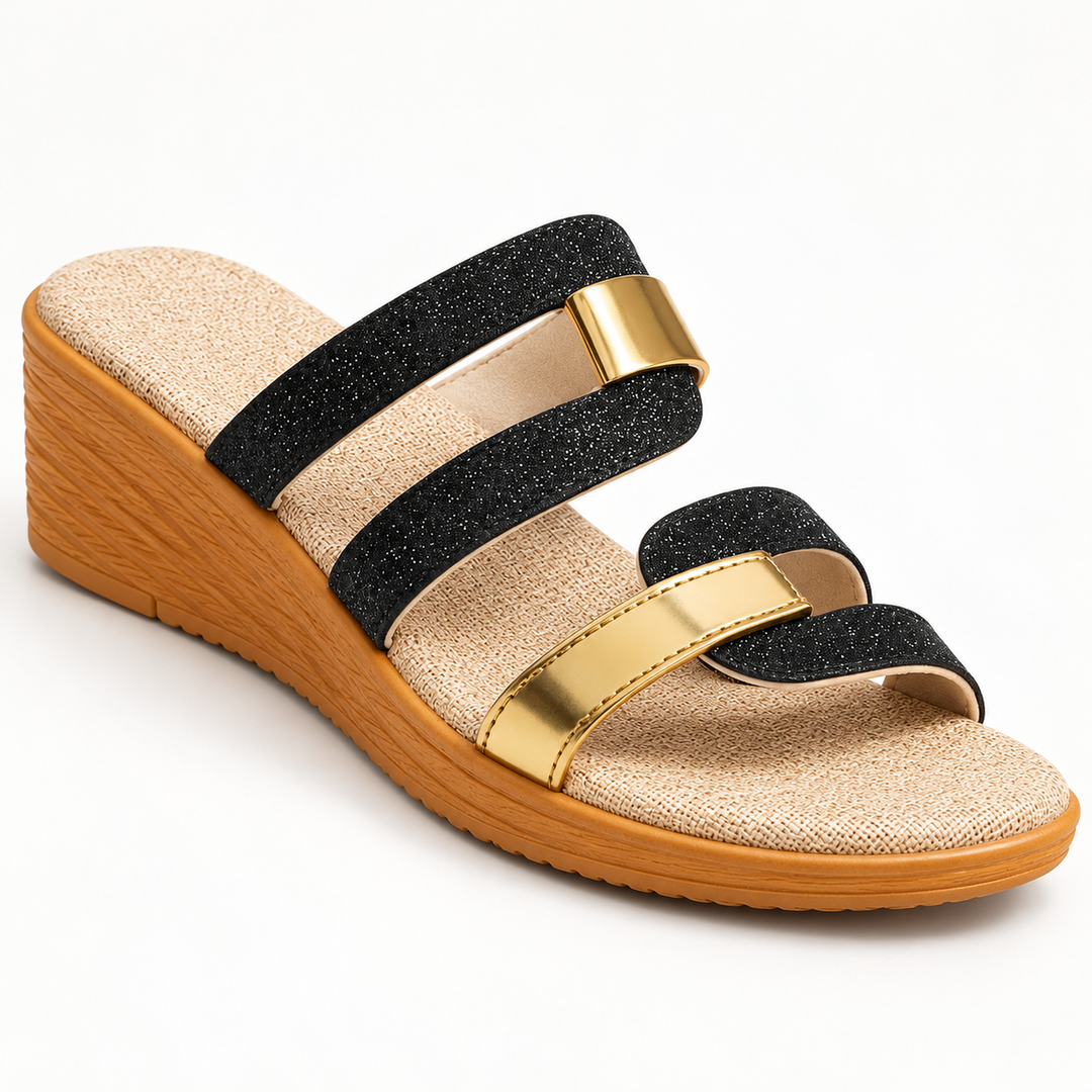 Natalie Shimmer Slides in Midnight Gleam, product angle midnight gleam