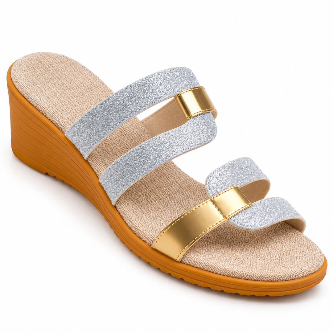 Natalie Shimmer Slides in Silver Veil, product three quarter silver veil